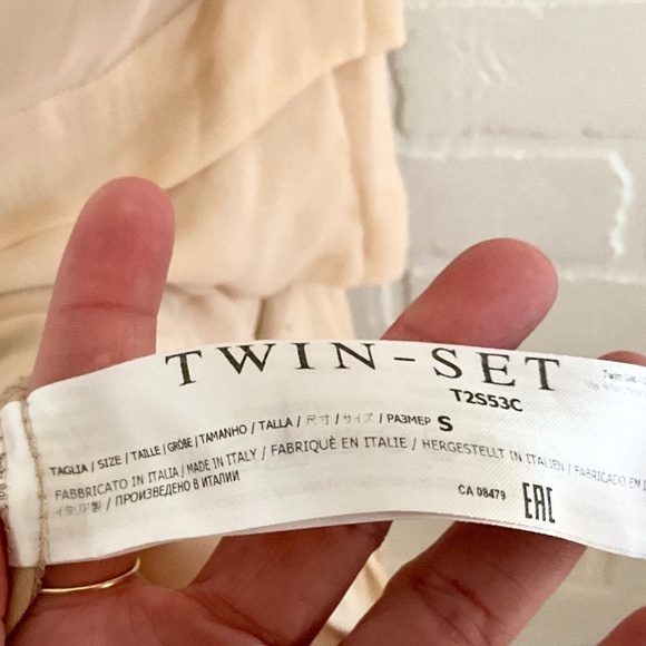 Twin-Set Simona Barbieri Mini dress Bow Ruffled Ivory Cream lined Flowy Sz S - Picture 11 of 16